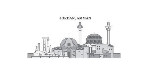 Jordan, Amman city skyline isolated vector illustration, icons
