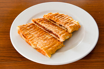 Turkish karisik atom  tost ( kasarli bazlama tost) . Flat baked bread toasted