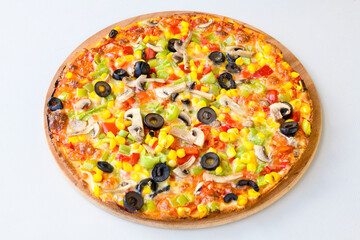 Delicious mixed pizza with rich content. Menu concept of choice and diversity. Karisik pizza