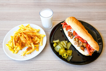 Meat Chicken Doner, between bread (Turkish Name : ekmek arasi doner, tavuk doner, Turk kebabi)