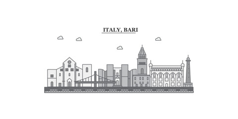 Fototapeta premium Italy, Bari city skyline isolated vector illustration, icons