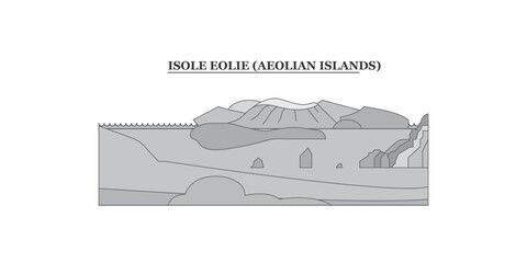 Italy, Aeolian Islands city skyline isolated vector illustration, icons