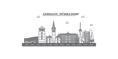 Germany, Dusseldorf city skyline isolated vector illustration, icons