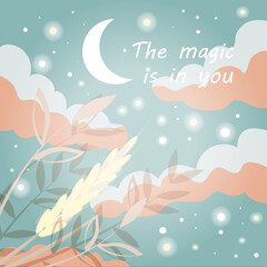 Fototapeta na wymiar Vector illustration motivation postcard magic sky