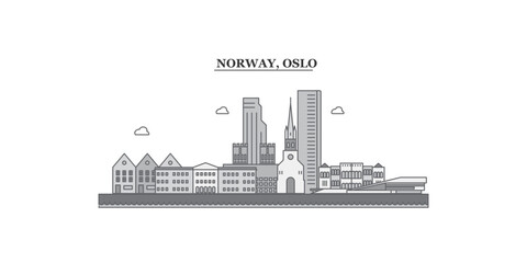 Norway, Oslo city skyline isolated vector illustration, icons - obrazy, fototapety, plakaty