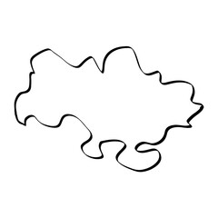 Outline map of Ukraine in cartoon style. Vector illustration of black line drawing map, linear