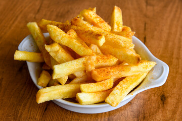 French fries Snack food crispy potato . Fast food or  snacks concept. Patates cips.