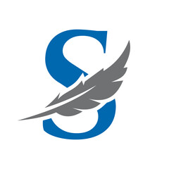 Letter S Feather Logo Vector Template. Law Logo Bird Feather Symbol