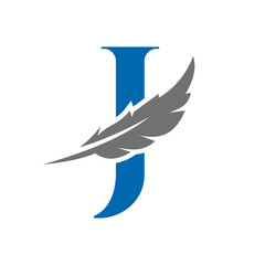 Letter J Feather Logo Vector Template. Law Logo Bird Feather Symbol