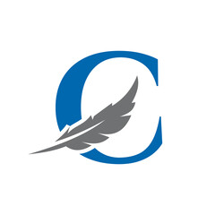 Letter C Feather Logo Vector Template. Law Logo Bird Feather Symbol