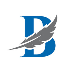 Letter B Feather Logo Vector Template. Law Logo Bird Feather Symbol