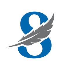 Letter 8 Feather Logo Vector Template. Law Logo Bird Feather Symbol