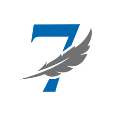 Obraz premium Letter 7 Feather Logo Vector Template. Law Logo Bird Feather Symbol