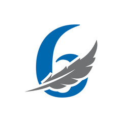 Letter 6 Feather Logo Vector Template. Law Logo Bird Feather Symbol