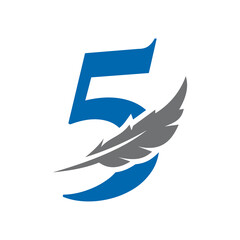 Letter 5 Feather Logo Vector Template. Law Logo Bird Feather Symbol