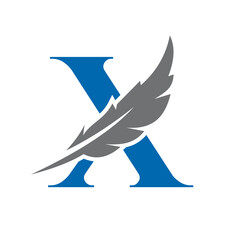 Letter X Feather Logo Vector Template. Law Logo Bird Feather Symbol