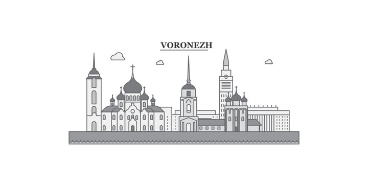 Russia, Voronezh city skyline isolated vector illustration, icons