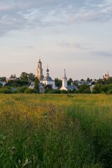 summer panoramic photo of the city of Suzdal with churches at sunset летнее панорамное фото город Суздаль