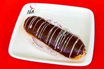 Ekler Pasta Turkish delicious ekler pasta with plate.