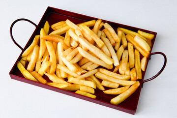 French fries Snack food crispy potato . Fast food or  snacks concept. Patates cips.