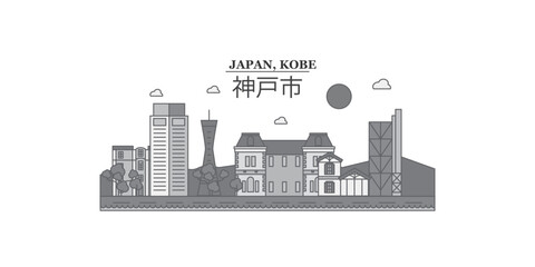 Japan, Kobe city skyline isolated vector illustration, icons - obrazy, fototapety, plakaty