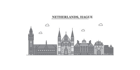 Netherlands, Hague city skyline isolated vector illustration, icons