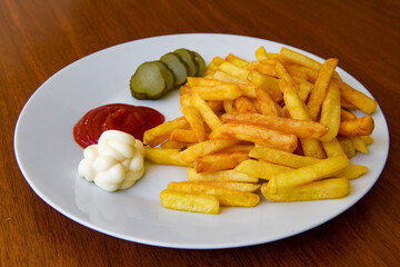 French fries Snack food crispy potato . Fast food or  snacks concept. Patates cips.