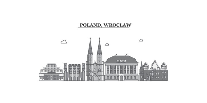 Poland, Wroclaw city skyline isolated vector illustration, icons