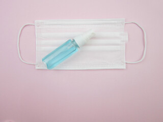    Surgical mask and hand sanitizer gel for prevention of coronavirus corona virus, hand hygiene spread protection.                 