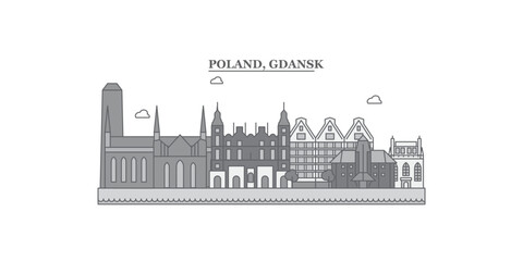 Poland, Gdansk city skyline isolated vector illustration, icons