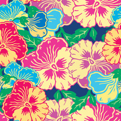 Fototapeta na wymiar Seamless background of colorful pansies flowers