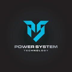 Power System Technology Logo Solid Style. Letter P + S + Shield