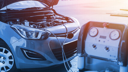 Car air conditioning ac repair service. Refill automobile ac compressor and checking auto...