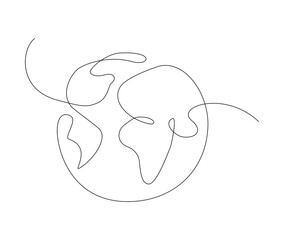 Earth one line. Planet continuous line. Globe line art. vector, outline world