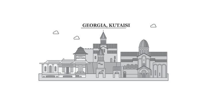 Georgia, Kutaisi city skyline isolated vector illustration, icons