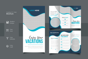 Travel and Tourism trifold brochure Template, with editable a4 size vector illustration format
