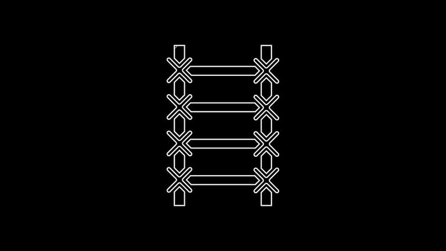 White line Fire escape icon isolated on black background. Pompier ladder. Fireman scaling ladder with a pole. 4K Video motion graphic animation