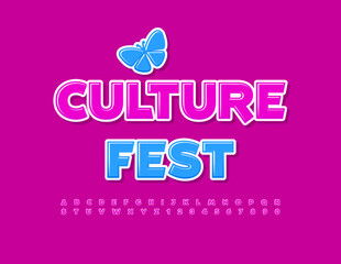 Vector happy Banner Culture Fest. Glossy Alphabet Letters and Numbers set. Creative Pink Font. 