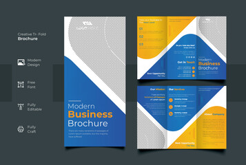 Creative corporate trifold brochure template, trifold layout with editable a4 size vector illustration format