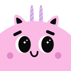 Cute avatar with happy moster. Bizzare kind character in flat style. Portrait with adorable childish creature. User picture with comic beast for kids