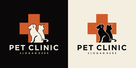 pet logo clinic design with creative element dog and cat