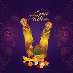 Happy ugadi celebration greeting card with vector illustration