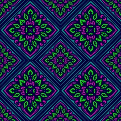 Seamless pattern flower with mandala, vintage decorative elements, vintage decorative elements illustration, Ethnic mandala with colorful tribal ornaments