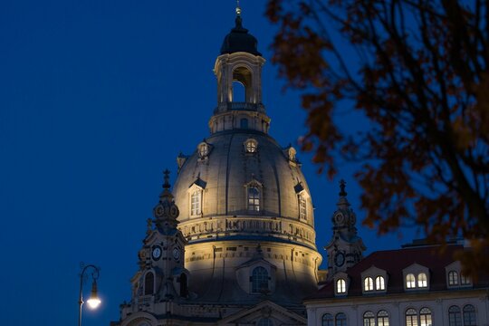 Dresden Frauenkirche Lutheran Church In Dresden, Germany, At Night