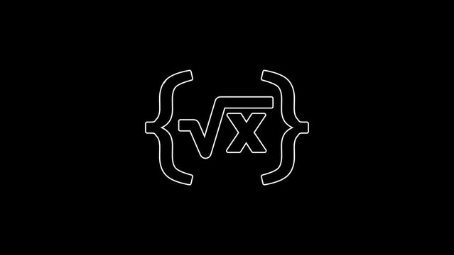 White line Square root of x glyph icon isolated on black background. Mathematical expression. 4K Video motion graphic animation