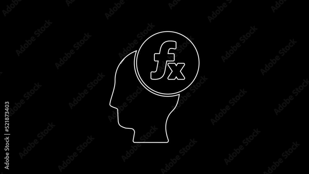 Poster white line function mathematical symbol icon isolated on black background. 4k video motion graphic a