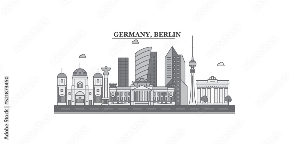 Wall mural germany, berlin city skyline isolated vector illustration, icons