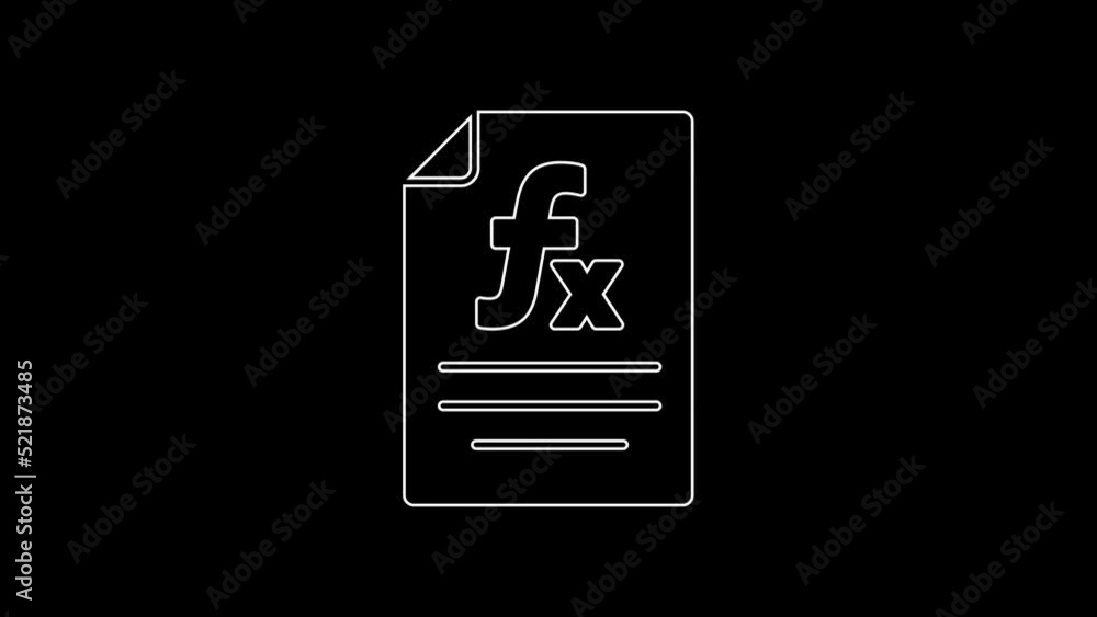 Poster white line function mathematical symbol icon isolated on black background. 4k video motion graphic a