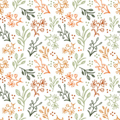 Modern seamless pattern with leaves, flowers and floral elements. Autumn pattern design. Good for printing. Vector wallpaper.