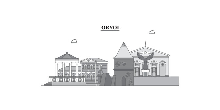 Russia, Oryol city skyline isolated vector illustration, icons